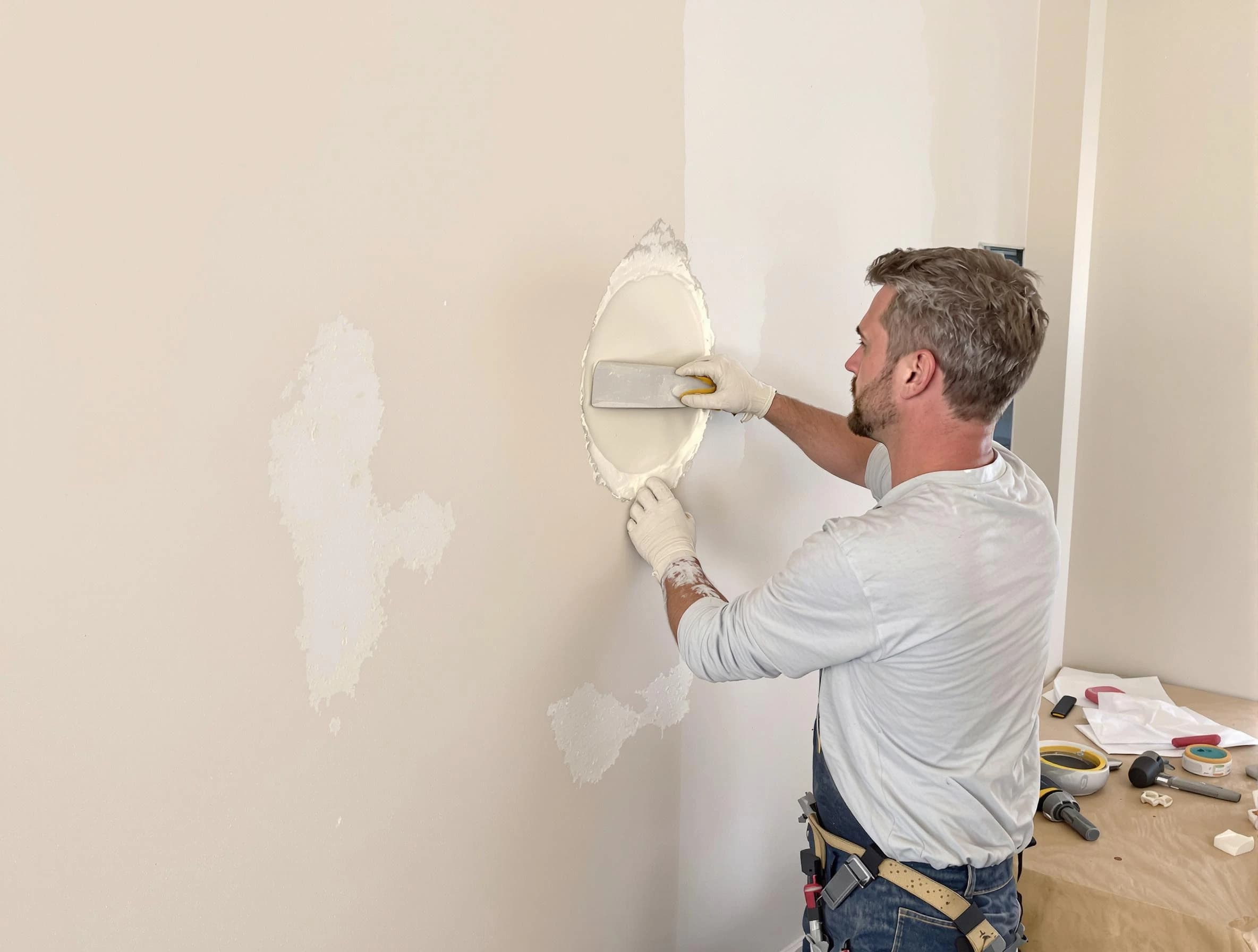 Rocky River House Painters technician patching a drywall hole in Rocky River, OH