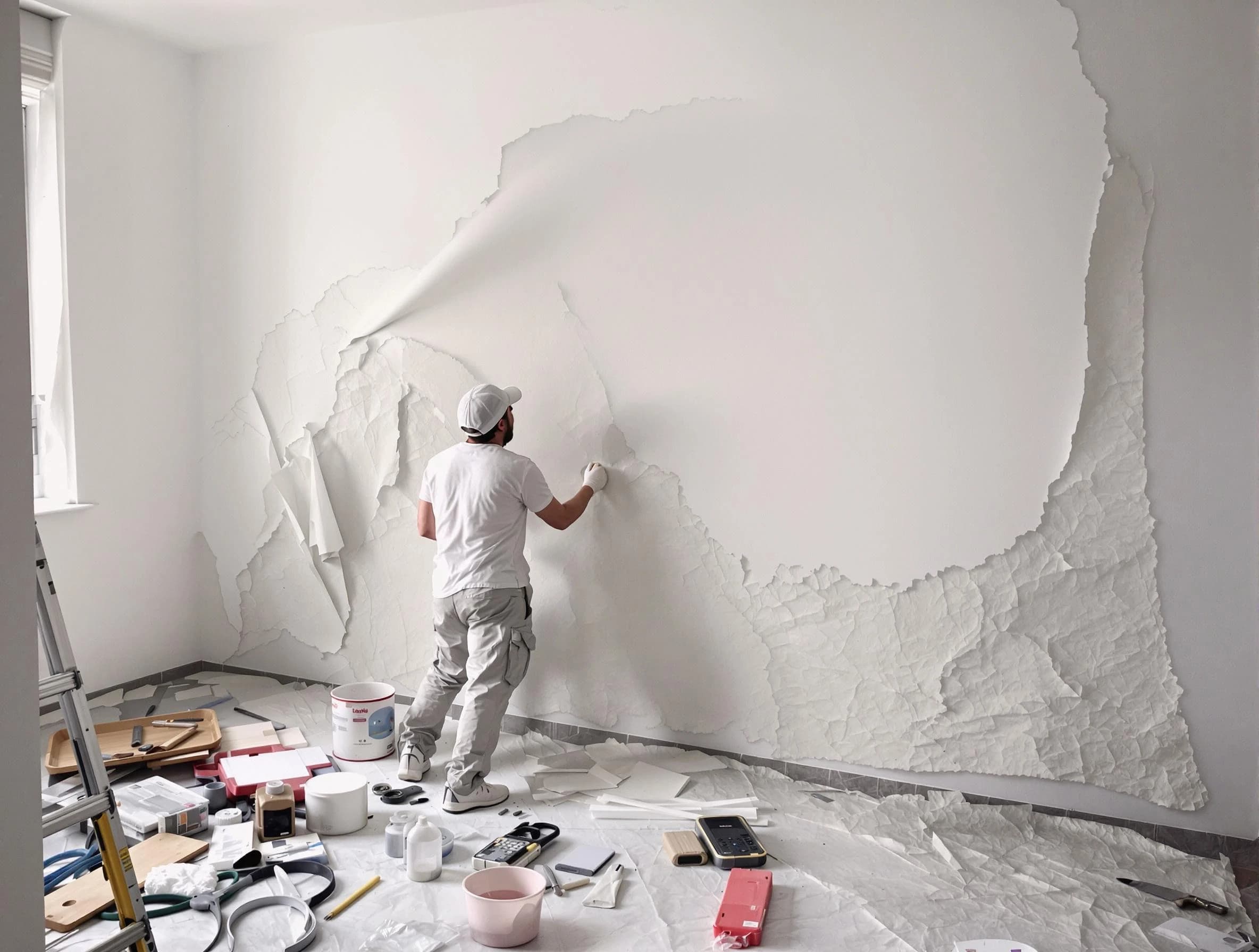Removing old wallpaper to reveal clean walls by Rocky River House Painters in Rocky River